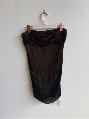 superdown Black Strapless Ruched Midi Dress
